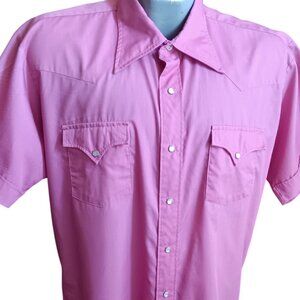 XXL Vintage Mens Pink Western Short Shirt Sleeve Snap tem tex 1980's HOT PINK